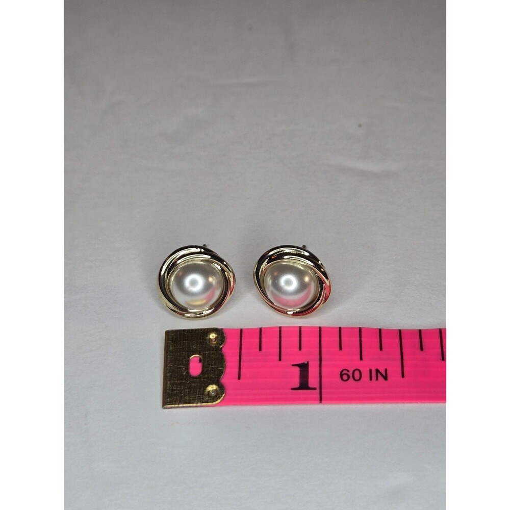 J Crew Gold Tone Post Earrings Faux Pearls - Picture 6 of 9